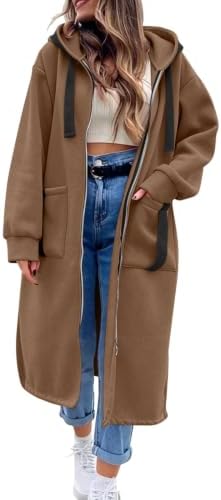 Sweatjacke Damen mit Kapuze Lang Zip Hoodie Herbst Winter Übergangsjacke | Kapuzenjacke Warm Bequem mit angenehmem Stoff und Lässig Design, Geeignet für Herbst Winter, Alltag, und