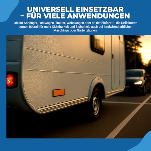 AUTOLIGHT 24 4X Reflektoren Katzenauge Seitenstrahler Anhänger Orange Reflektor selbstklebend zum Kleben mit E-Prüfzeichen rechteckig 94x37mm für Anhänger LKW PKW Trailer Wohnwagen