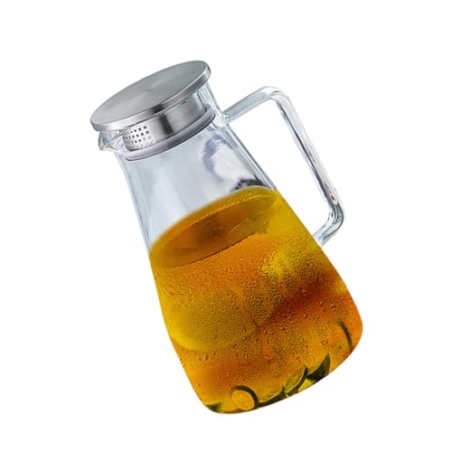 Sosoport Jarra de Vidrio Resistente al Calor con Tapa de Acero Inoxidable Filtro para Infusión de Té y Bebidas Jarra Multifuncional para Agua y Té Frío