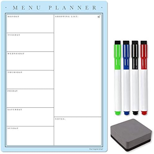 TMS A4 Weekly Meal Planner for Fridge | Magnetic Whiteboard Calendar and Shopping List | Use for Food Prep and Family Planning | Dry Wipe Memo Board for Kitchen | Made in the UK [30 x 21cm]