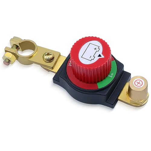 Primasage Coupe Batterie, En Laiton Coupe Circuit Batterie, 12v-48v, Isolateur Interrupteur de Batterie pour Voitures, Motos, Caravanes et Yachts (Rouge)