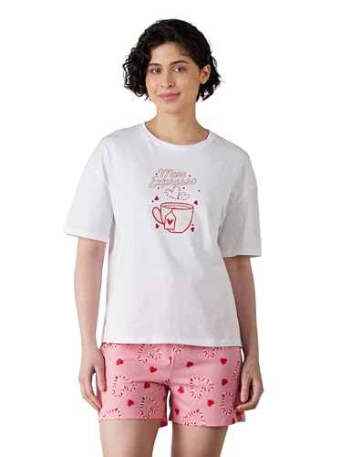 Image of Amazon Brand - Symbol Women's Cotton Oversized Fit T-Shirt and Shorts Night Suit | Two Piece Set (Available in Plus Size)