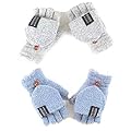 Women's & Men's USB Heated Gloves Knitting Hands Full & Half Heated Fingerless Heating Warmer with Button Washable Design, Mitten Winter Hands Warm Laptop Gloves [2 Pack] (Gray+Blue)