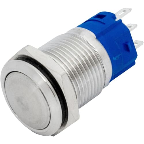 Lumonic bouton poussoir en acier inox plat 16mm diamètre Bouton I Dimensions: 2,8x0,5mm Pin s 250V 3A I Résistant au vandalisme norme IP65