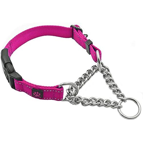Max and Neo Stainless Steel Chain Martingale Collar - We Donate to a Dog Rescue for Every Collar Sold (Large, Pink)