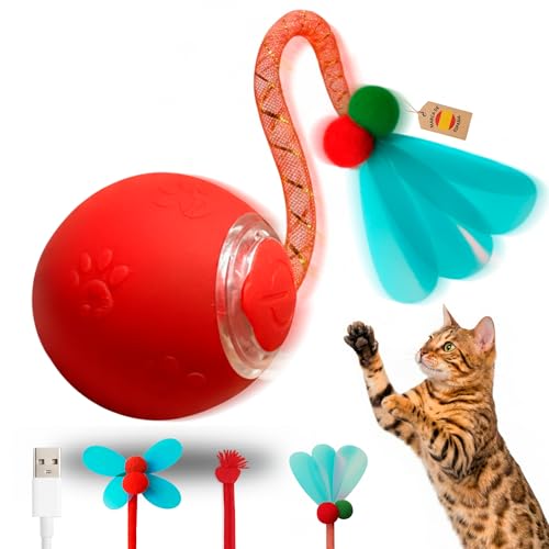 RODARMA® Juguete Interactivo Gato + 2 Colas de Recambio + Cable USB-C | Juguetes para Gatos Interactivo | Juguetes Gatos