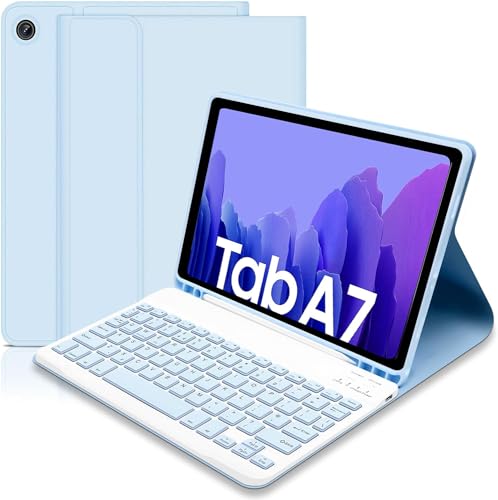 Keyboard Case for Samsung Galaxy Tab A7 (2020, 10.4 inch) & Built-in S Pen Holder - Slim Smart Cover with Detachable Bluetooth Keyboard for Samsung Galaxy Tab A7 2020 (SM-T500/T505/T507) (Sky Blue)