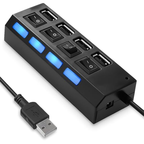 Hub USB - Alta Velocidade - 4 Portas - Botões Liga/Desliga - Luz de Led - Portas Compativeis p/Pendrive; Mouse; Teclado; Luminarias - Preto.