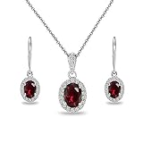 B. BRILLIANT Sterling Silver Synthetic Ruby & White Topaz Oval Halo Necklace & Leverback Dangle Earr