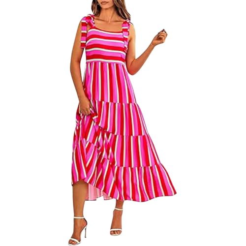 Robe longue d'été fluide d'inspiration bohème chic à rayures et fleurs délicates