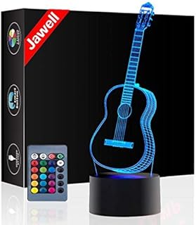 Christmas Gift Guitar 3D Illusion Lamp Night Light Beside Table Lamp, Jawell 16 Colors Auto Changing Touch Switch Desk Decoration Lamps Birthday Gift with Remote Control
