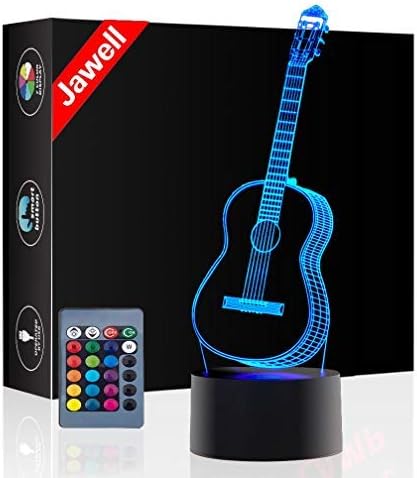 Christmas Gift Guitar 3D Illusion Lamp Night Light Beside Table Lamp, Jawell 16 Colors Auto Changing Touch Switch Desk Decoration Lamps Birthday Gift with Remote Control