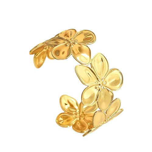 Image of GoPaw Gold Bangle for Women, Stainless Steel Wide Open Gold Cuff Bracelet for Women Golden Bangle Chunky Bracelet for Ladies Girls (Gold B)