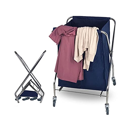 Cesto para ropa sucia plegable con ruedas azul que elimina el esfuerzo de cargar coladas pesadas 4