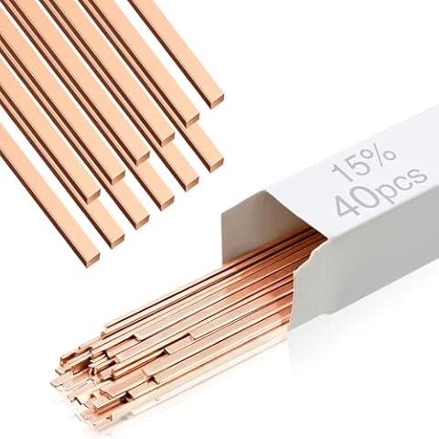 Tandefio 40 Sticks Brazing Rods AWS BCup-5 15% Silver Solder Phos Copper Brazing Alloys Flat Welding Rods Industry 0.050"x1/8"x10" for Air Conditioning Refrigerator Cold Storage HVAC Units Cover