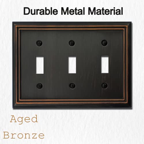 OKAWYC Triple Toggle Light Switch Cover Adler Metal Wall Plate, 2-Pack Aged Bronze 3 Gang, Light Switch Cover Decorative Wallplate, Durable by OKAWYC - Image 3