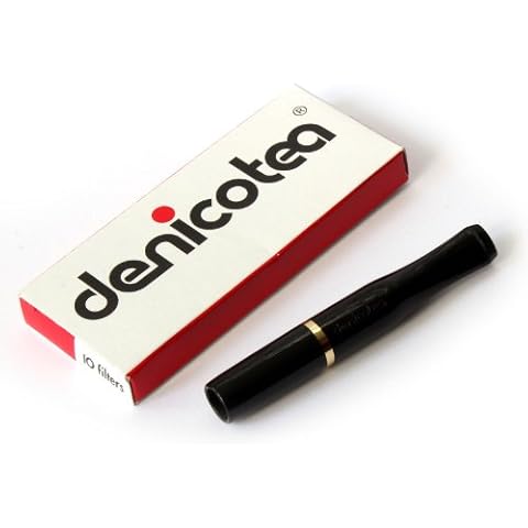 Denicotea Cigarette Holder Black with Golden Color Ring + 10 Filters Cover