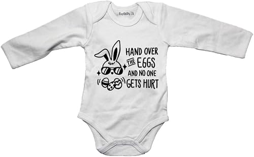 Easter - Hand Over the Eggs and no one gets hurt! - Baby Grow White Long Sleeve