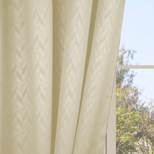 LINENWALAS 100% True Blackout Curtains 7 Feet Long - Set of 2 Panels, Herringbone Embossed Design Complete Light Block, Thermal Insulated & Noise Redu