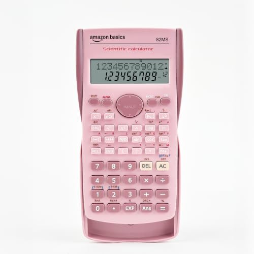 Image of Amazon Basics Scientific Calculator (AB-82MS) | 240 Functions | 2-Line Large LCD Display | Engineering Calculator | Dual Power | Fast Input Keys | 15.5 x 8 cm | Pink | Ideal for Students & Exams