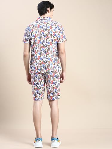 Image of SHOWOFFFF Men Printed Two-Piece Co Ords | Cuban Collar Half Sleeves Cotton Co Ords for Mens | Mid-Rise Relaxed Fit Above Knee Co Ords for Men's