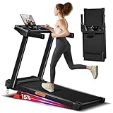 UMAY Tapis Roulant Salvaspazio con Inclinazione 15%, Tapis Roulant Elettrico 12KM/H, Tapirulan Pieghevole da Casa con Motore da 3.0 HP e Display LED, Carico Massimo 136KG