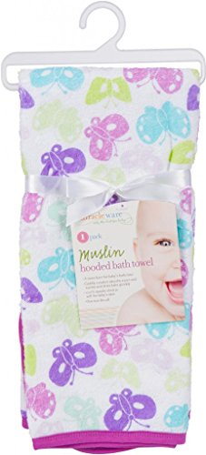 Image of Baby Hooded Bath Towel - Super Soft Terry Cloth with Muslin Hood - Naturally Absorbent for Quick Drying - Gentle, Durable, & Long-Lasting - Perfect for Newborns & Infants (Butterflies, 1-Pack)