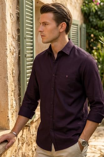 Image of Louis Philippe Men's Slim Fit Signature Oxford Easy Care, Natural Stretch Full Sleeve Solid Casual Shirt, Cotton