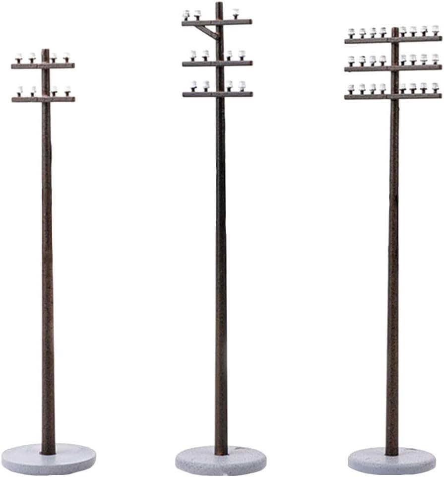 Abaodam 3pcs Micro Telephone Poles Landscape Garden Ornament Models Village Street Lights Mini Toy DIY Supply Telegraph Poles Model Railroad Railway Accessories