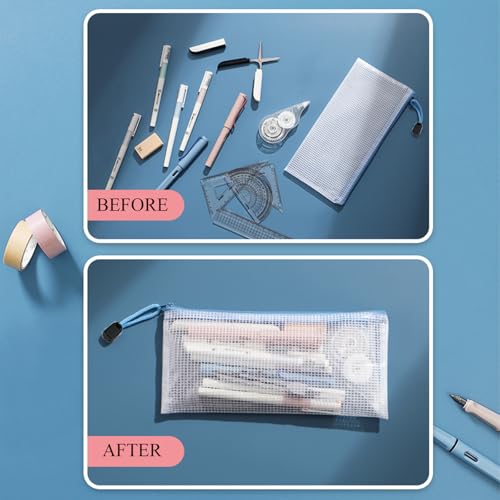 Meekye 15 Stück Dokumententasche A4 A5 und A6, Wasserdichter Dokumentenmappe A6 mit Reißverschluss, Mesh Kunststoff Mappe, für Datei, Kosmetika, Hausaufgaben und Reisezubehör