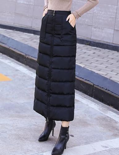 Womens Insulated Down Skirt Winter Warm Zip Front Padded Puffer Quilted Skirt with Pockets4