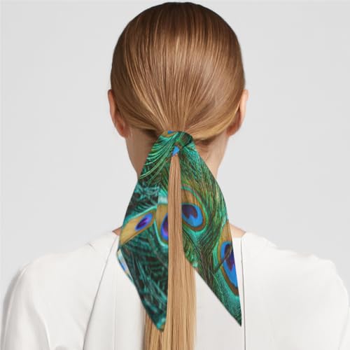 Peacock Feather Printing 23.6" Silk Like Head Scarf Fashion Square Neck Scarfs for Women Hair Scarves Gift2