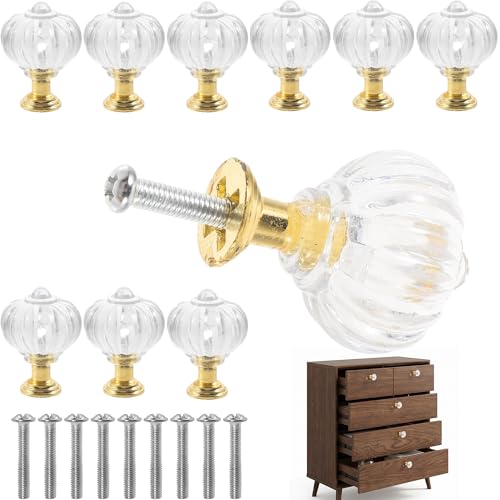LEOUEANR 10 pomos de cristal para cajones, elegantes manijas de puerta de armario con tornillos para tocador y armario (brillante)