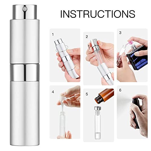 Image of 10ML Mini Perfume Atomizer Spray Bottle, Empty Refillable Glass Travel Cologne Sprayer for Men & Women with Refill Tools (Silver-3)