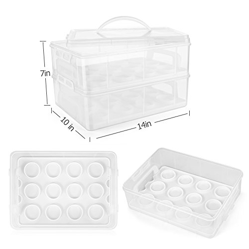 Flexzion Cupcake Carrier, Cupcake Holder For 24 Cupcakes, Portable And Reusable Rectangular Cake Carrier With Lid And Handle, 2 Tier Stackable Layer Insert (Clear) #TOP5