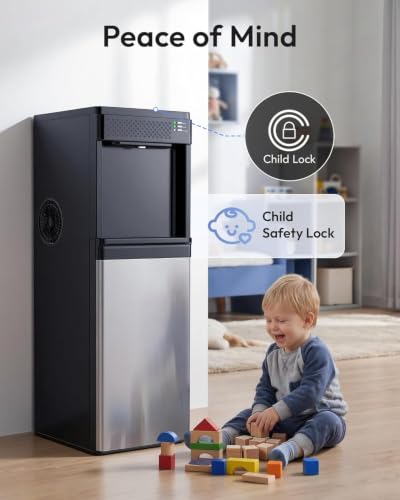 Image of Euhomy 4-in-1 Water Dispenser with Ice Maker, Bottom-Loading Water Cooler Hot and Cold, Fits 3 & 5 Gallons, 33 lbs per Day Ice Production, Childproof Lock, for Home Office Kitchen, Black