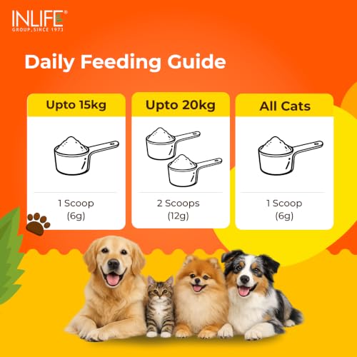Image of INLIFE Collagen for Dogs & Cats | Hydrolysed Collagen Powder | Clinically Proven Ingredient with Biotin, Vitamin C, Hyaluronic Acid & Glucosamine | Pet Supplement (Orange)