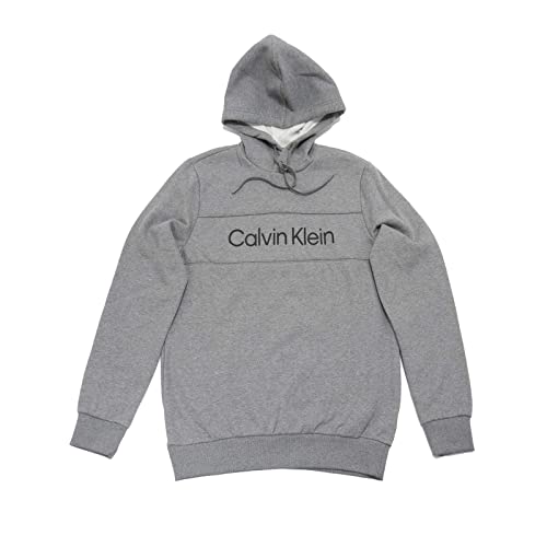 Calvin Klein Men's Long Sleeve Iconic Logo Piping Pullover Hoodie, Medium Grey Heather,L - US