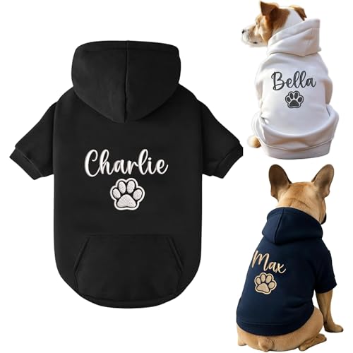 Noni Personalized Name Dog Hoodie Embroidered Puppy Sweater with Name Text Custom Pet Clothes Warm Winter Outfit for Dogs Bright Puppy Sweatshirt Pet Birthday Outfit Gift for Dog Lovers