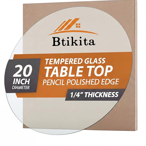 Btikita 20 Tempered Glass Table Top Round Transparent Table Surface 1/4 Thick Pencil Polished Edge Multipurpose for Dining Coffee Restaurant and End Table (20 inch)