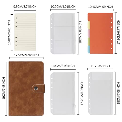 FYY Caderno de couro A6 fichário com 6 anéis - Caderno recarregável A6 fichário com bolsos para fich