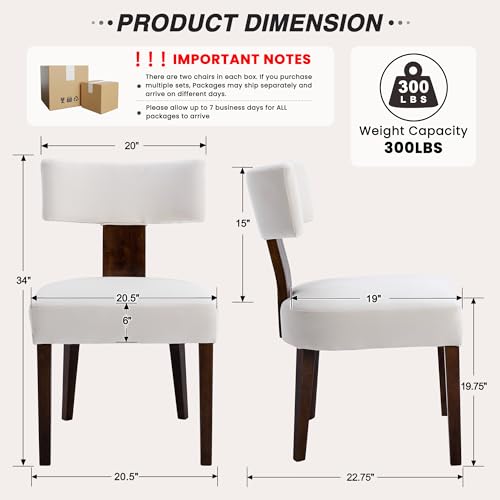 Image of Mid Century Modern Dining Chairs, Farmhouse Velvet Upholstered Accent Chair Curved Backrest Kitchen Chairs Set of 2, with Hardwood Frame, Cream, Velvet-beige