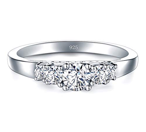 BORUO 925 Sterling Silver Ring, Cubic Zirconia CZ Eternity Engagement Wedding Band Ring