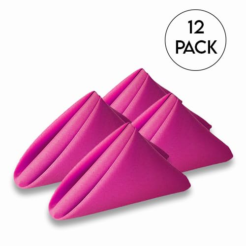 New Star Fabrics Cloth Napkins - 100% Polyester, 18 x 18 inches Fuchsia Premium Quality Dinner Napkins - Set of 12, for Family Dinners, Wedding, Party and Farmhouse Décor