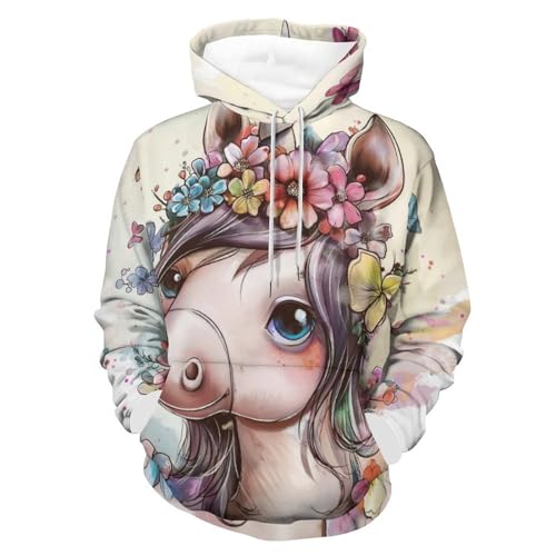 Sweat à capuche licorne fleur papillon taille S pull imprimé pour homme et femme