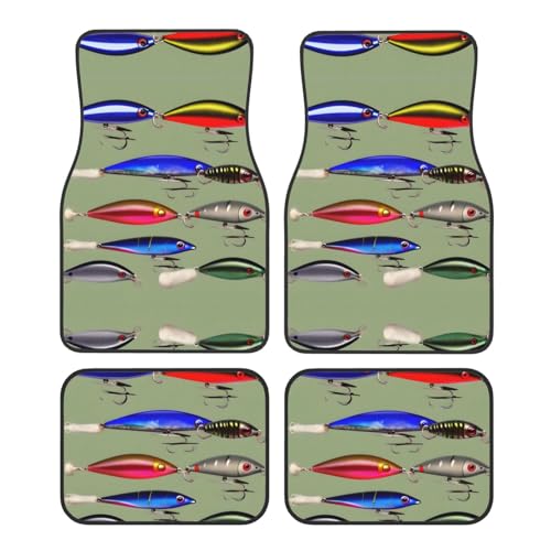 Tapis de voiture avec motif leurre de pêche ensemble complet de 4 pièces universel