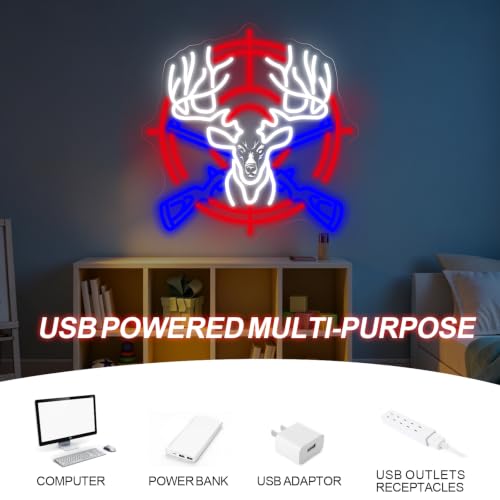 Image of Hunting Deer Neon Sign Deer Led Light Wildlife Animal Room Decor | USB Powered Dimmable Wall Art Gift for Animal Lover Home Decoration 16.5 inchx16.5 inch