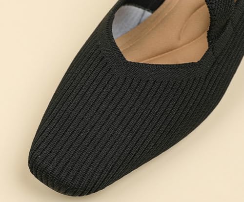 Knit Flats for Women with Hidden Wedge Heel Casual Square Toe Mary Jane Ballet Flats Shoes Comfortable Dress Shoe 20254