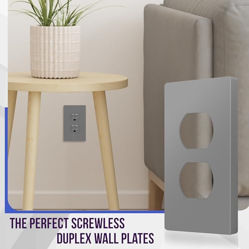 Image of ENERLITES Screwless Duplex Wall Plate, Child Safe Receptacle Outlet Cover, Standard Size, 1-Gang 4.68 inch x 2.93 inch, Unbreakable Polycarbonate Thermoplastic, UL Listed, SI8821-GY-5PCS, Gray, 5 Pack