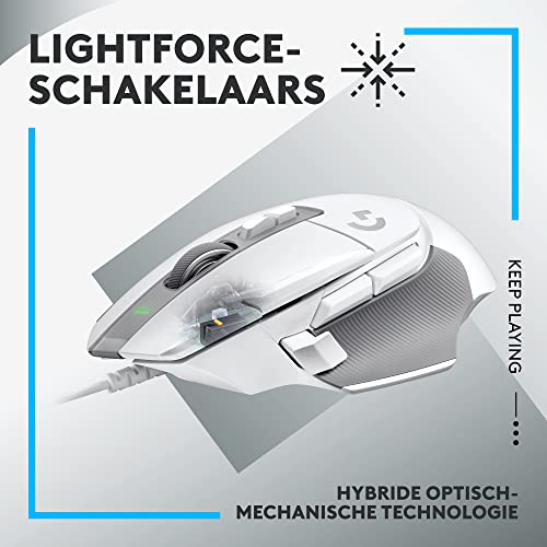 Logitech G G502 X Bedrade Gamingmuis - LIGHTFORCE hybride, optisch-mechanische, primaire schakelaars, HERO 25K gaming sensor, voor PC - MacOS/Windows - Wit - Afbeelding 3